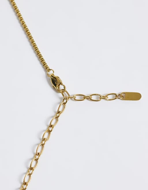 ASOS DESIGN waterproof stainless steel necklace with square lapis pendant in gold, 3 of 4