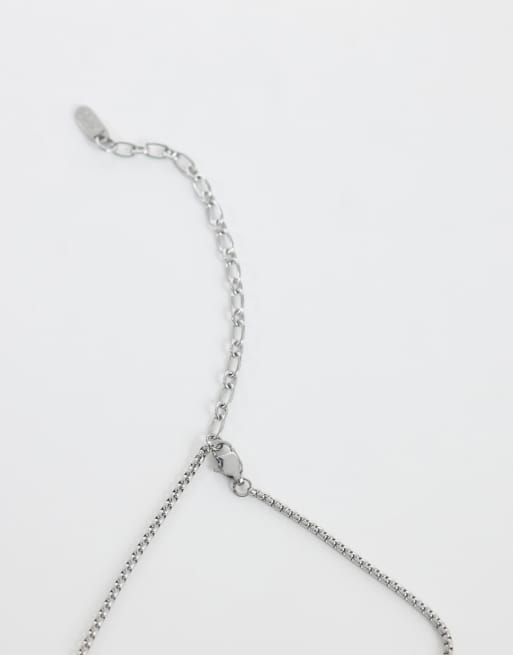 ASOS DESIGN waterproof stainless steel necklace with square malachite pendant in silver, 3 of 4