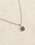 [ASOS DESIGN] ASOS DESIGN waterproof stainless steel necklace with square pendant with lapis blue stone in silver tone No Size SILVER
