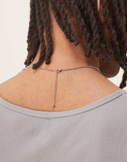 ASOS DESIGN waterproof stainless steel necklace with square pendant with lapis blue stone in silver tone