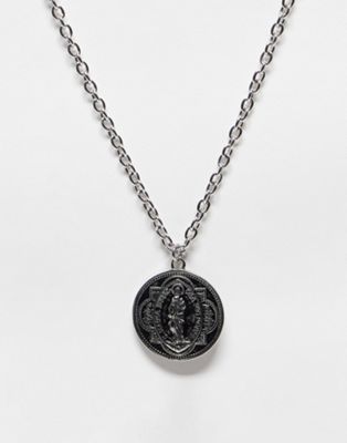 ASOS DESIGN waterproof stainless steel necklace with st mary pendant in burnished silver