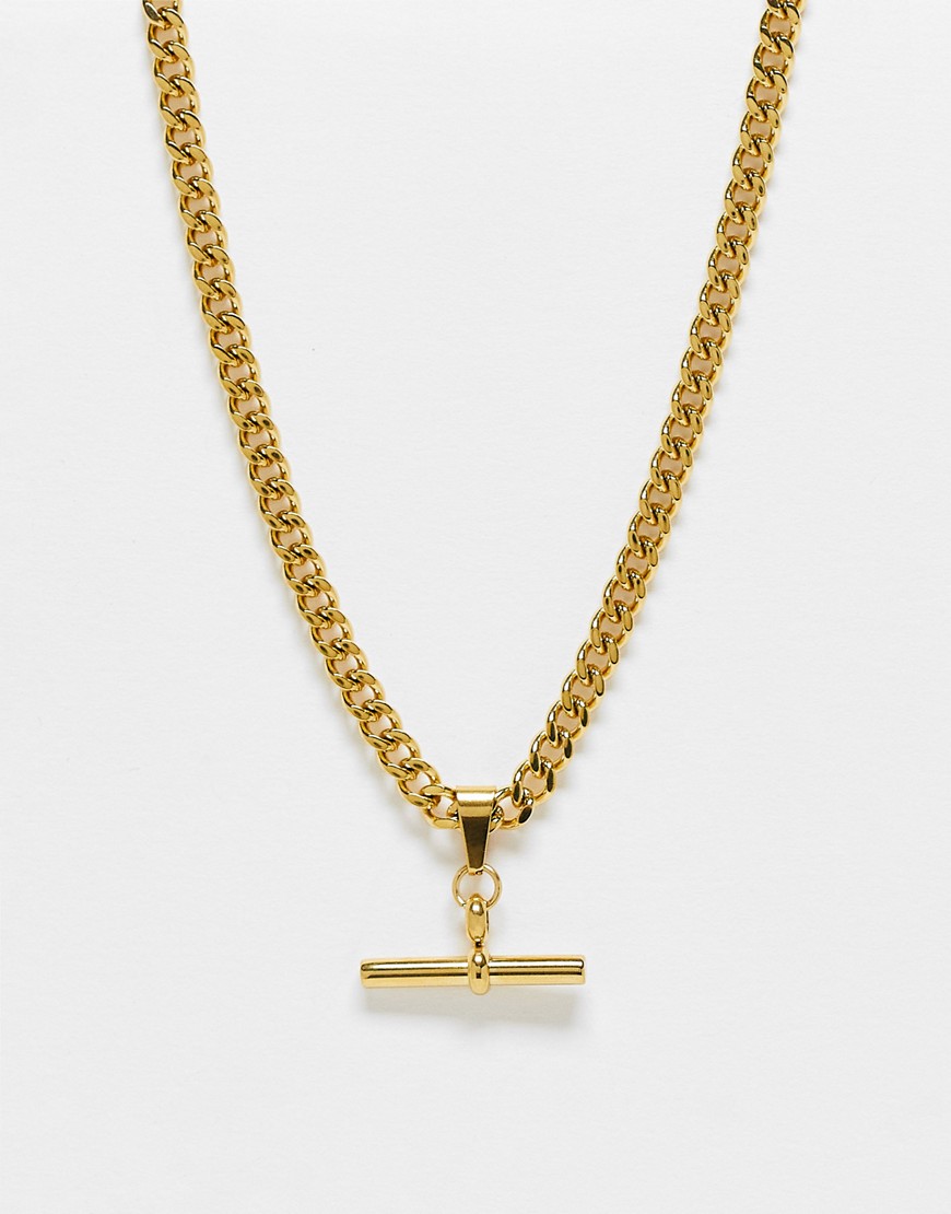 ASOS DESIGN waterproof stainless steel necklace with T bar detail in gold tone