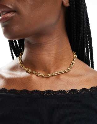 ASOS DESIGN waterproof stainless steel necklace with textured link design in gold tone