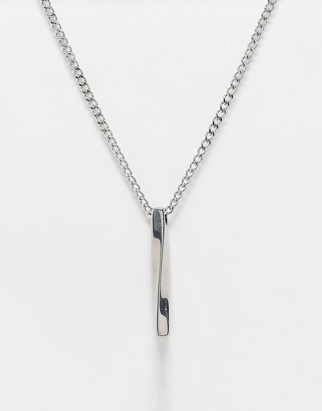 ASOS DESIGN waterproof stainless steel necklace with twisted bar pendant in silver