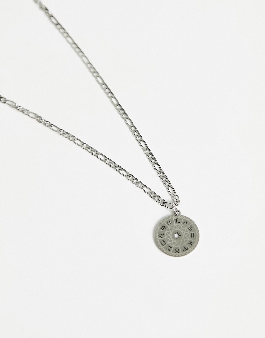 waterproof stainless steel necklace with zodiac pendant in silver tone
