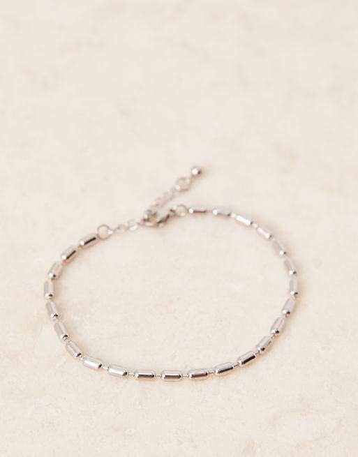 ASOS DESIGN waterproof stainless steel oval ball chain bracelet in silver  , 2 of 3