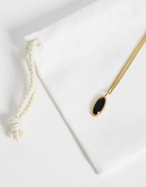 ASOS DESIGN waterproof stainless steel oval black stone pendant necklace in gold, 4 of 4