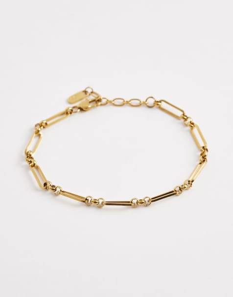 ASOS DESIGN waterproof stainless steel oval link bracelet in gold - view 1