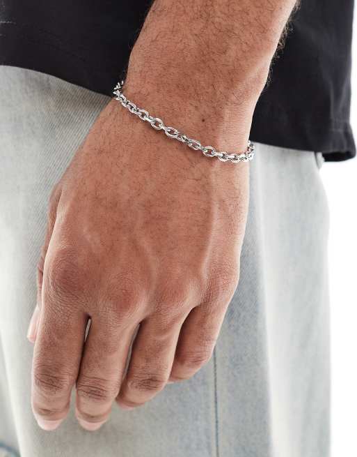 ASOS DESIGN waterproof stainless steel oval link chain bracelet in silver tone