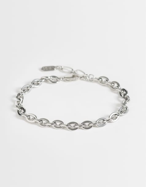 ASOS DESIGN waterproof stainless steel oval link chain bracelet in silver - view 1