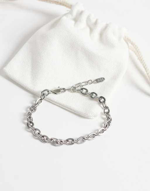 ASOS DESIGN waterproof stainless steel oval link chain bracelet in silver, 2 of 3