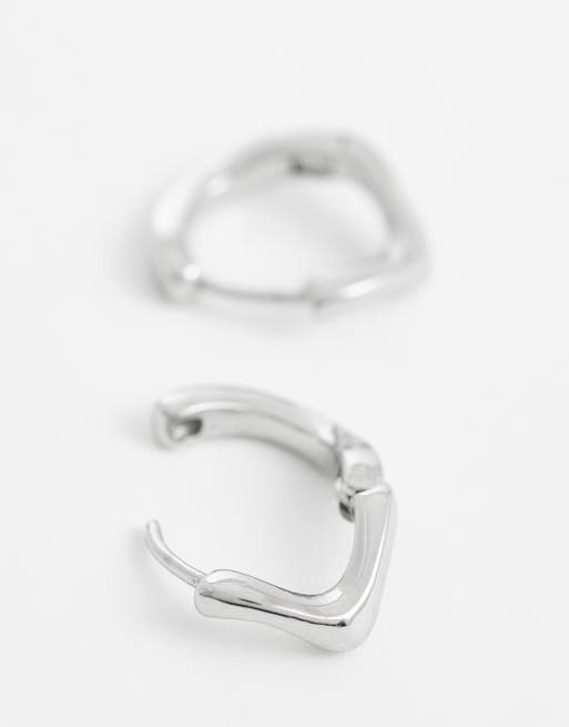 ASOS DESIGN waterproof stainless steel oval molten hoop earrings in silver, 4 of 4
