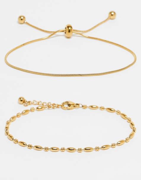 ASOS DESIGN waterproof stainless steel pack of 2 friendship bracelets in fine chain with gift bag - view 1