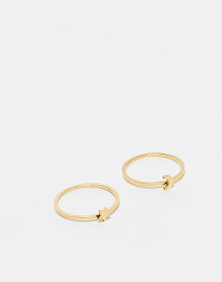 waterproof stainless steel pack of 2 rings with star and moon in gold tone with gift bag