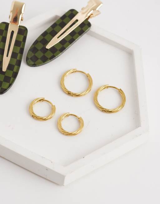 ASOS DESIGN waterproof stainless steel pack of 2 small hoops in twisted gold tone, 2 of 4