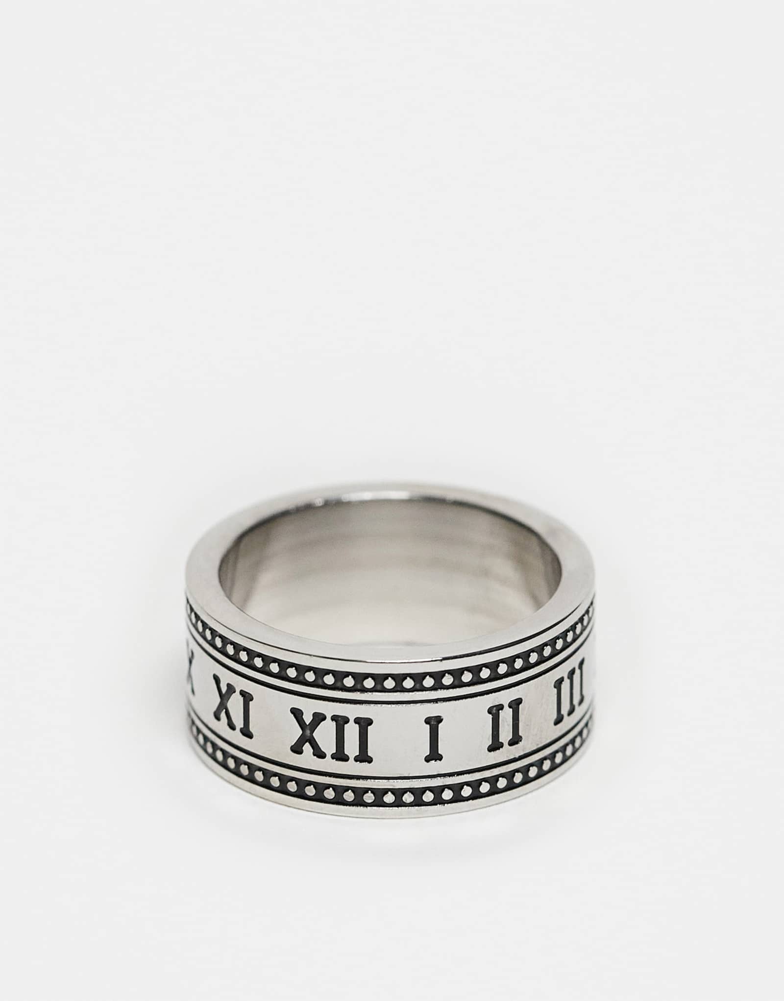 ДИЗАЙНЕРСКОЕ водонепроницаемое кольцо из нержавеющей стали ASOS DESIGN с римскими цифрами в серебре  