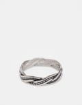 [ASOS DESIGN] ASOS DESIGN waterproof stainless steel plaited ring with burnished engraved design in silver tone L SILVER
