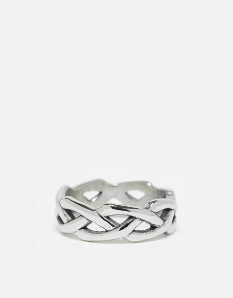 ASOS DESIGN waterproof stainless steel plaited thorn band ring in silver - view 1