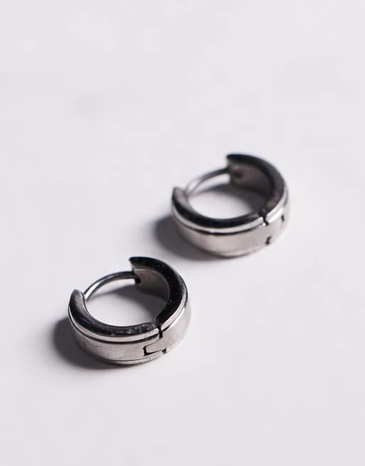 ASOS DESIGN waterproof stainless steel raised centre hoop earrings in ...