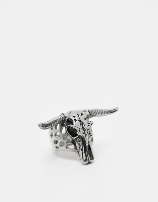 waterproof stainless steel ram skull ring in silver tone