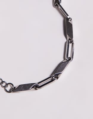 Asos Design Waterproof Stainless Steel Rectangle Link Bracelet In Silver