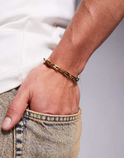 ASOS DESIGN waterproof stainless steel rectangle mariner chain bracelet in gold tone - view 1