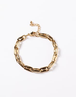 Asos Design Waterproof Stainless Steel Rectangle Mariner Chain Bracelet In Gold