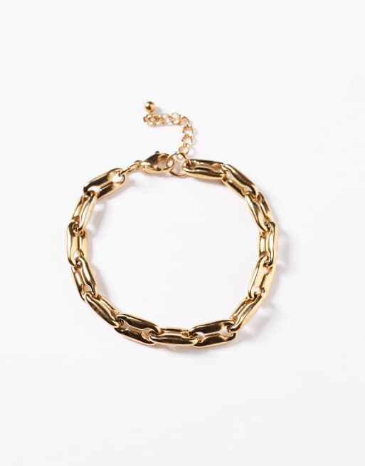 ASOS DESIGN waterproof stainless steel rectangle mariner chain bracelet in gold tone, 2 of 3
