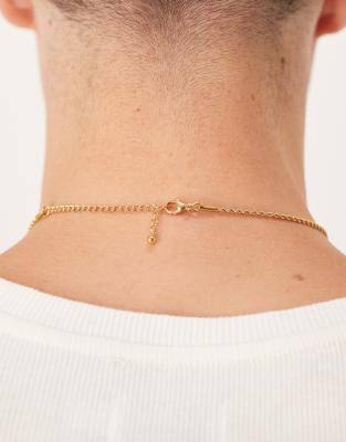 Asos Design Waterproof Stainless Steel Rectangle Pendant Necklace With Green Stone In Gold