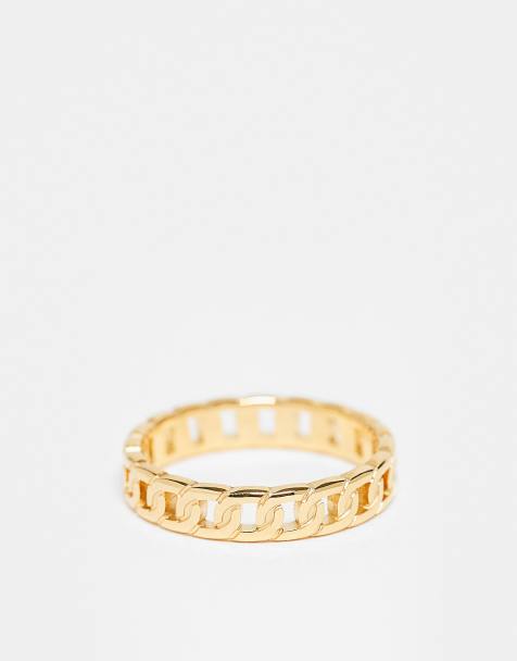 ASOS DESIGN waterproof stainless steel ring with chain design in gold tone - view 1