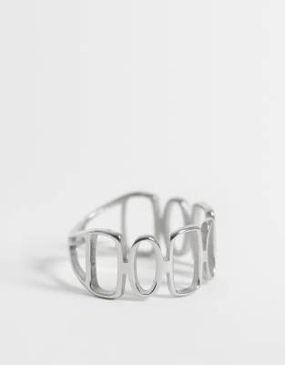 Asos Design Waterproof Stainless Steel Ring With Circular Pattern In Silver