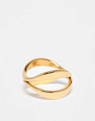 waterproof stainless steel ring with cross-over design in gold tone