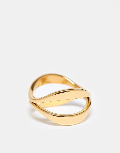ASOS DESIGN waterproof stainless steel ring with cross-over design in gold tone - view 1
