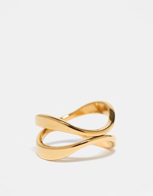ASOS DESIGN waterproof stainless steel ring with cross-over design in gold tone, 2 of 3