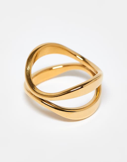 ASOS DESIGN waterproof stainless steel ring with cross-over design in gold tone, 3 of 3