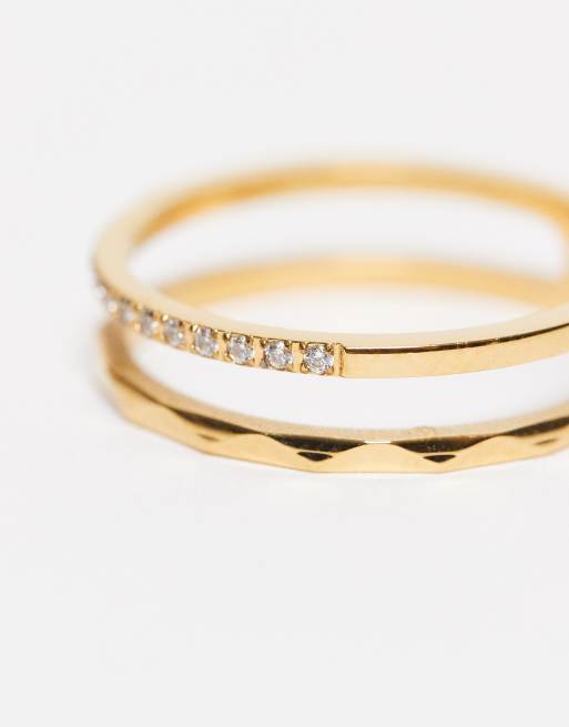ASOS DESIGN waterproof stainless steel ring with crystal detail in gold tone, 2 of 3