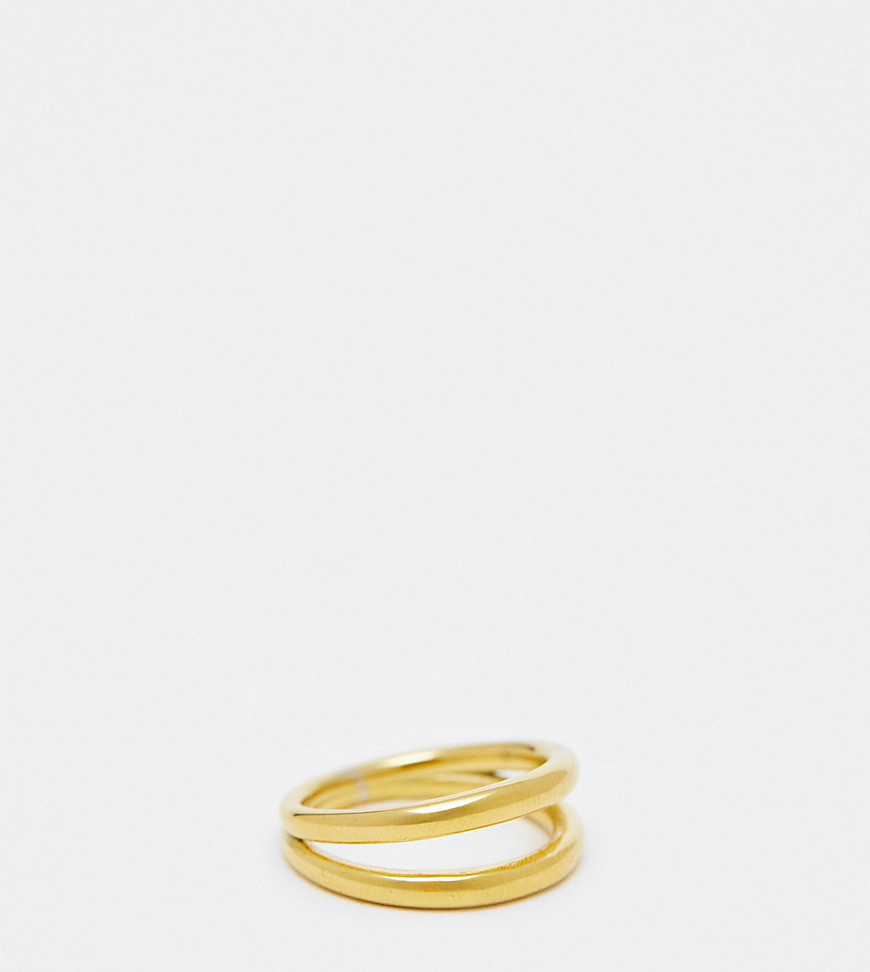 waterproof stainless steel ring with double band design in gold tone