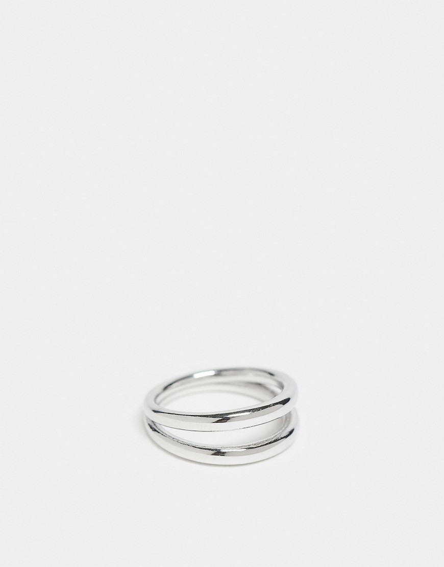 Asos Design Waterproof Stainless Steel Ring With Double Band Design In Silver Tone In Metallic
