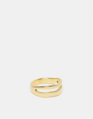  ASOS DESIGN waterproof stainless steel ring with double row molten design in gold tone with gift bag