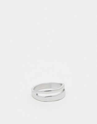 ASOS DESIGN waterproof stainless steel ring with double row molten design in silver tone