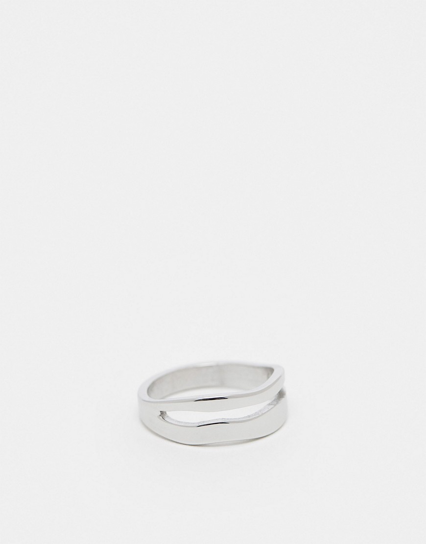 ASOS DESIGN waterproof stainless steel ring with double row molten design in silver tone