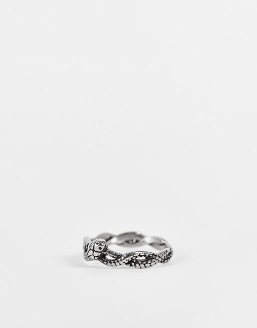 ASOS DESIGN waterproof stainless steel ring with intertwined snake design in silver tone