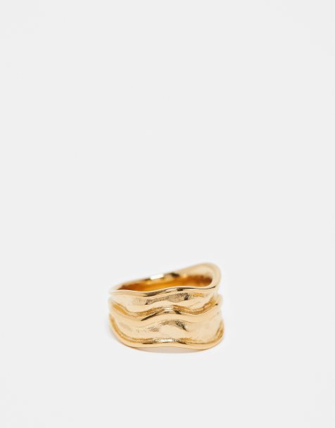 ASOS DESIGN waterproof stainless steel ring with molten wave design in gold tone - view 1