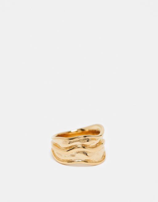  ASOS DESIGN waterproof stainless steel ring with molten wave design in gold tone