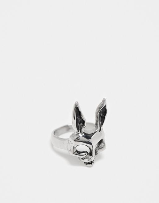 CerbeShops DESIGN waterproof stainless steel ring with rabbit design in silver tone