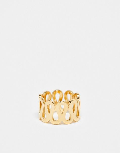 ASOS DESIGN waterproof stainless steel ring with squiggle design in gold tone