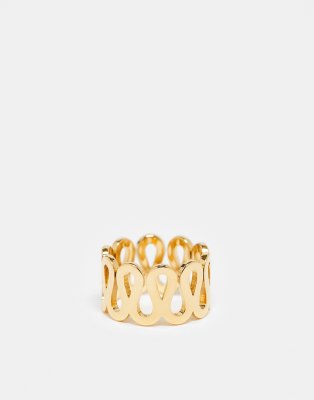  ASOS DESIGN waterproof stainless steel ring with squiggle design in gold tone