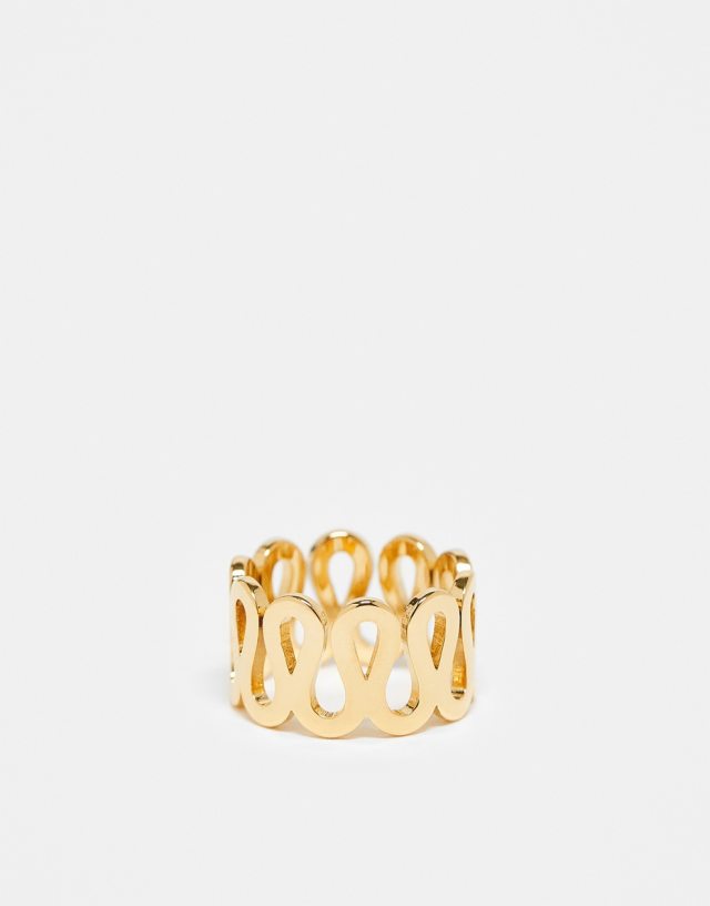 ASOS DESIGN - waterproof stainless steel ring with squiggle design in gold tone