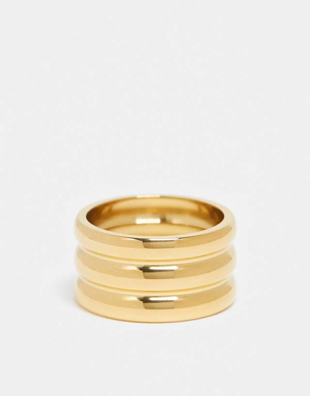 ASOS DESIGN - waterproof stainless steel ring with triple stacked design in gold tone