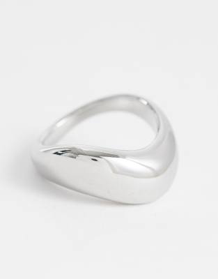 Asos Design Waterproof Stainless Steel Ring With Wave Design In Silver